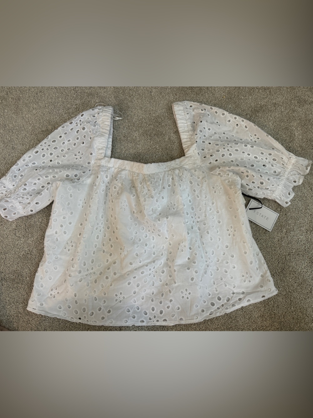 1. State White Eyelet Puff Sleeve Blouse